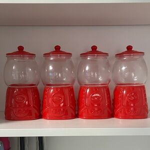 4 Red Gum ball Jars